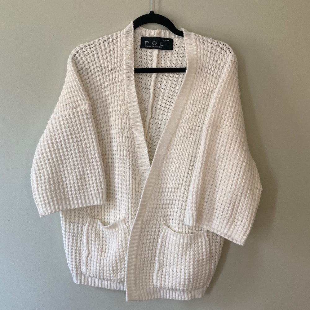 POL Chunky Oversized Waffle Knit Sweater Cream Size Large